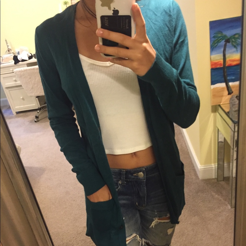 deep teal cardigan NWOT